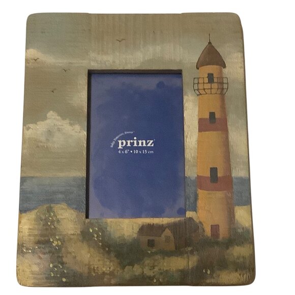 Prinz Lighthouse Wooden Picture Frame 4x6 Photo Nautical Ocean Vacation 10"x8" - Picture 1 of 8